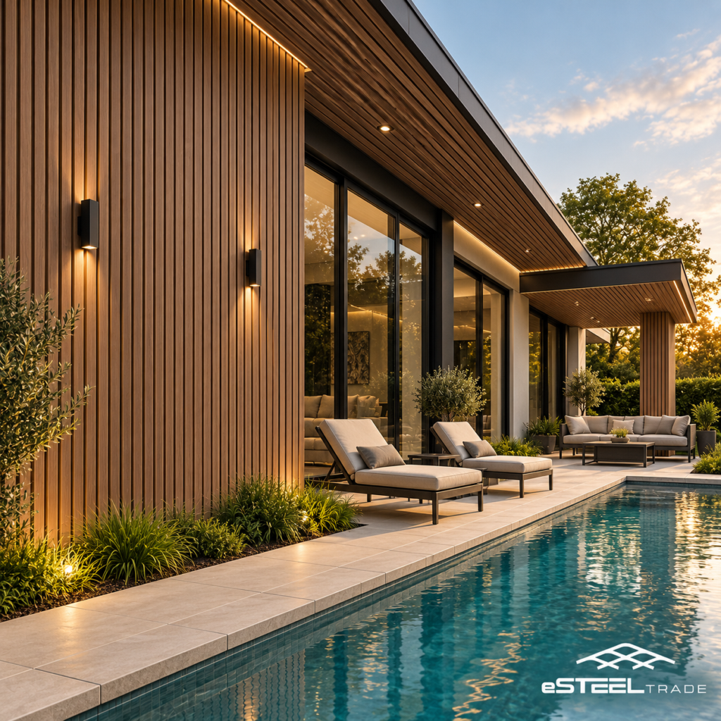 ESTEEL Linea 3D WPC πάνελ με πηχάκια σε εξωτερικό τοίχο και οροφή