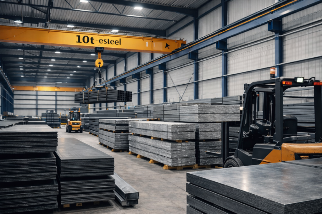 geranogefyra-10t-esteel - Εsteel Τrade Εμπόριο Σιδήρου Steel service center εταιρίας εμπορίας σιδήρου και χάλυβα με γερανογέφυρα 10t