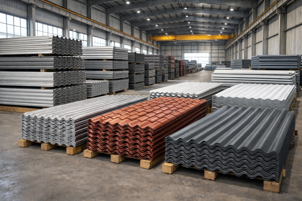 λαμαρίνες στέγης και οροφής χάλυβα σε βιομηχανική αποθήκη