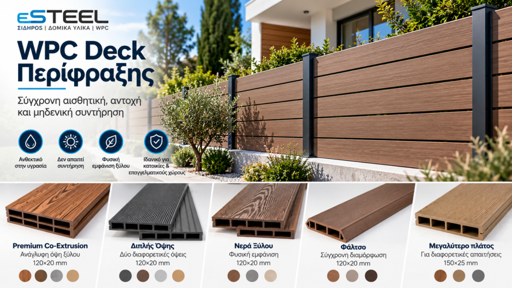 WPC Deck περίφραξης – σανίδες σε διαφορετικές όψεις, διαστάσεις και χρώματα